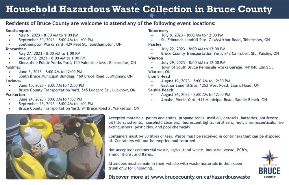 Household Hazardous Waste Collection Schedule in Bruce County